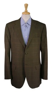 Lubiam Brown w/ Gold Windowpane Super 130's Wool 2-Btn Sportcoat Blazer 44L - Picture 1 of 10