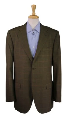 Lubiam Brown Gold Windowpane Super 130's Wool 2-Btn Sportcoat Blazer 44L - Image 1 of 4