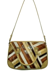Vintage 1970s Reptile Snakeskin Leather Striped Patchwork Purse Crossbody Bag - Picture 1 of 5