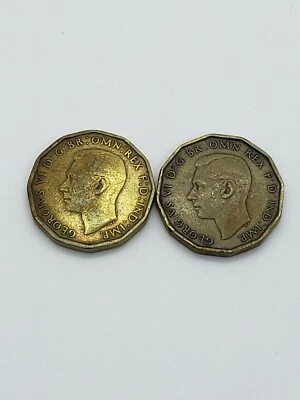 1939 1944 GREAT BRITAIN 3 PENCE 2 Coin Lot FREE SHIPPING  - Image 1 of 4