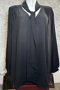 NYDJ Plus Sz 4X Black Sheer Long Sleeve Tie Neck Blouse Top Tunic Women's NWT - Picture 1 of 15