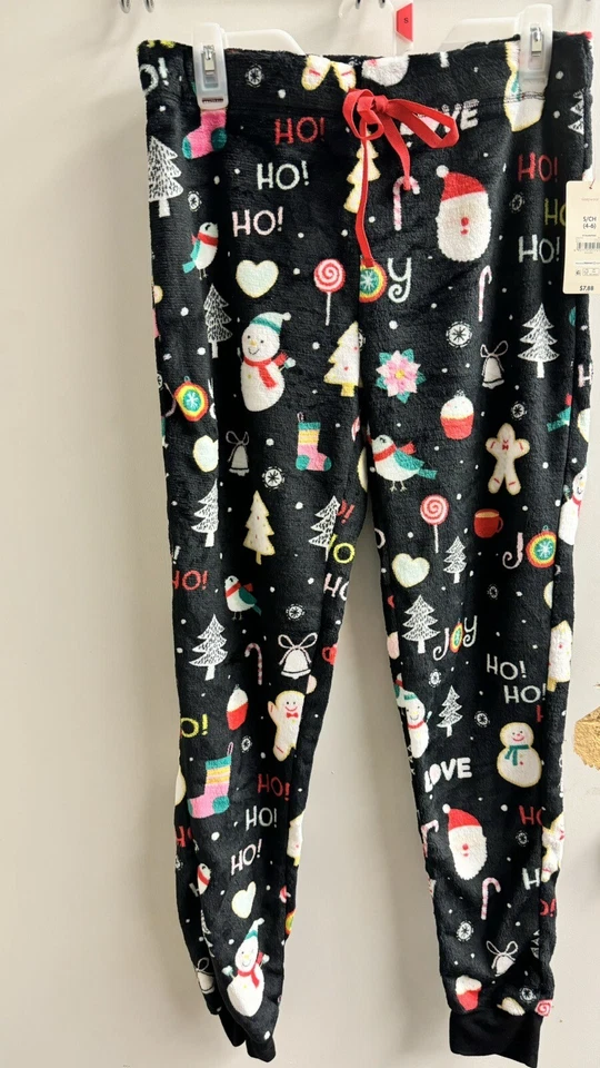 Pantalón de felpa negro polar PJ’s para mujer tema navideño nuevo con etiquetas talla pequeña 4-6 Foto 1 de 1
