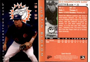 Justin Bloxom 2010 MultiAd Hagerstown Suns #18 Card *AutographDen*