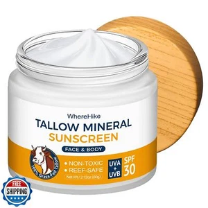 WhereHike Tallow Sunscreen-SPF 30 with Zinc Oxide,Non-Toxic 2-in-1 Moisturize - Picture 1 of 5