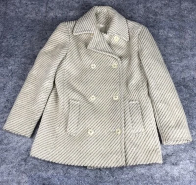 Abrigo Vintage Años 60 Hecho en Unión Para Mujer M Gris Crema Rayas Diagonales Lana Botón Foto 1 de 4