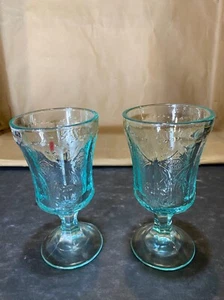 Set of 2 Indiana Glass Teal/Aqua Madrid Collection Goblets - LOOK - Picture 1 of 8