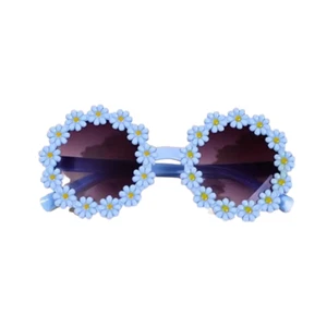 Blue Yellow Round Flower Sunglasses Toddler Kid Casual Tinted Sun Shades New - Picture 1 of 5