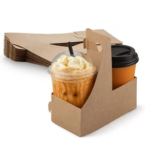 MT Products Disposable Brown Cup Drink Carrier with Handle - Pack of 15 - Picture 1 of 8