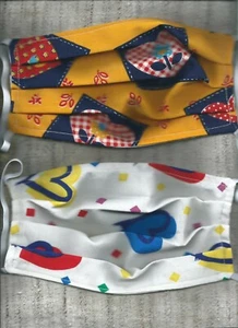 New FACE MASKS Funky 70's cotton HEARTS FLOWERS Reuse Reversible HANDMADE in USA - Picture 1 of 3