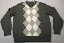 Northern Isles Mens 3-Tone Gray Argyle Silk Cashmere Blend V-Neck Sweater  M