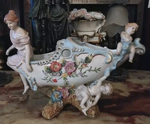 Germany Dresden Rococo Style Antique Porcelain Bowl with Cherubs And Maiden - Picture 1 of 12