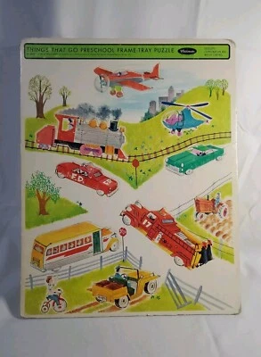 Quebra-cabeça vintage raro 1966 Things That Go bandeja quadro pré-escolar Whitman nº. 4532 - Imagem 1 de 4