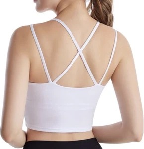 Women’s Longline Sports Bra Padded Yoga Crop Tank Top Gym Camisole - Picture 1 of 6