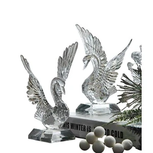 Pair of Icy Craft Clear Acrylic 5.8 inch Swans Glass-Like Ornaments - Picture 1 of 3