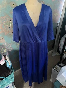 Yours London Ladies Size 22 Royal Blue Satin Party Dress BNWT Missing Belt - Picture 1 of 8