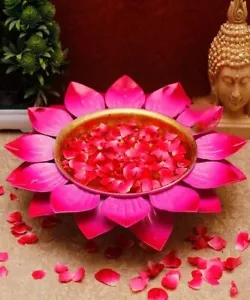 Metal Urli Bowl Decorative Lotus Design Home Decor Showpieces 14 x 14 x3 inch us - Picture 1 of 3