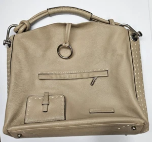 BCBG Max Azria Large TAUPE Beige Tan Leather Hobo Satchel Tote Bag VERY GOOD! - Picture 1 of 23