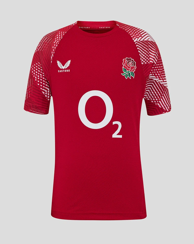 CASTORE England Rugby Junior 25/26 Pre Match Short Sleeve T-Shirt - Jester Red