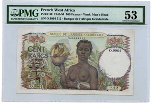 French West Africa 1950 100 Francs Note Pick 40 PMG About Uncirculated 53 - Picture 1 of 2