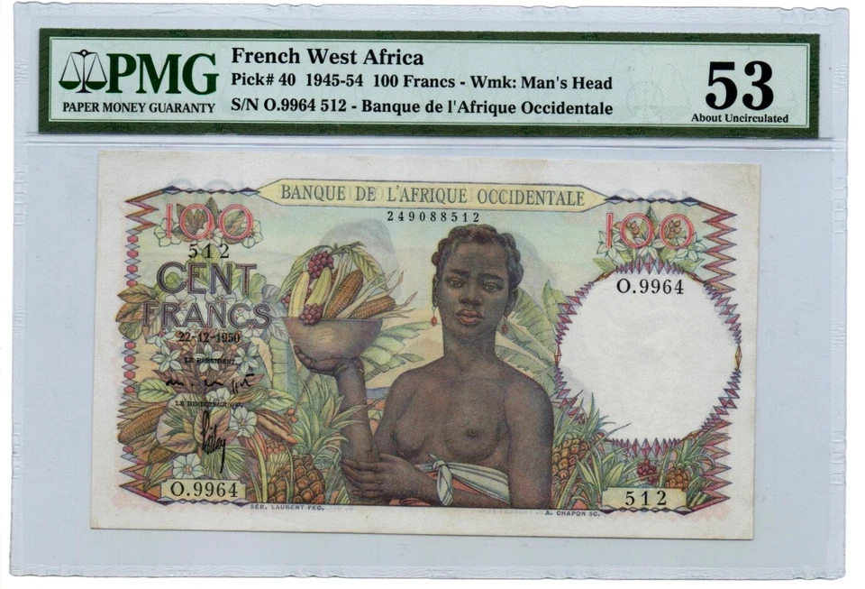 French West Africa 1950 100 Francs Note Pick 40 PMG About Uncirculated 53 - Image 1 of 2