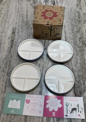 Elk and Friends Öko Kinder 6,7" Porzellan weiß Teller mit Silikonhüllen geteilt - Bild 1 von 4