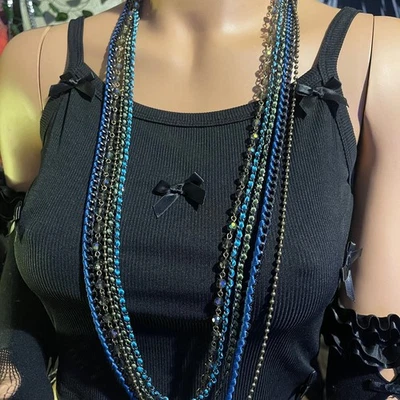 Collar Premier Designs "Cape Cod" 5 hebras multitono/eslabón, cristal, cinta Foto 1 de 3