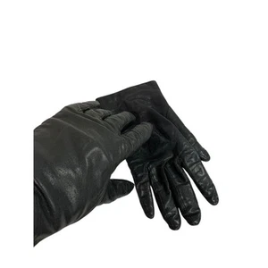 Size 7 Vintage Black Leather Gloves Acrylic Lined Short - Picture 1 of 7