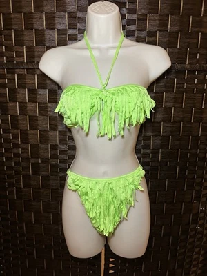 Nuevo con etiquetas Bikini Vintage 1989 Twins Miami Neon Flecos L Chartreuse Festival Rave Swim Foto 1 de 4
