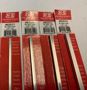 K&S Square Aluminum Tubing Tube 12" Hobby Craft 4 Packs 1/8" to 7/32" Graduated - Picture 1 of 2