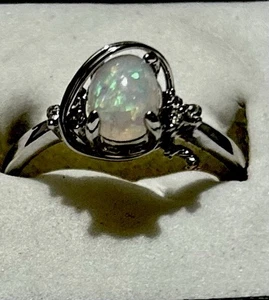 Petite Oval White Fire Opal Ring 925 Silver Sz 9 1/2  # 1061 - Picture 1 of 4
