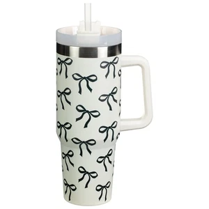 Black Bows Printed Hydrate Double Wall Drinking Tumbler With Flip Straw 1.18Ltr - Picture 1 of 7