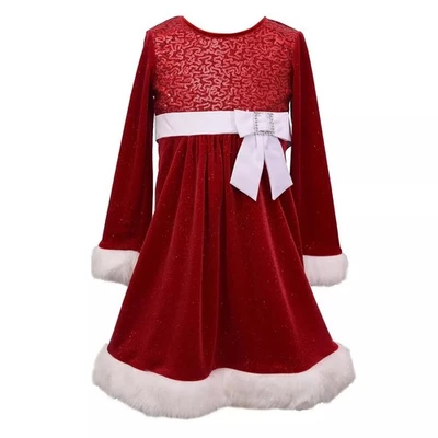 New Red Velvet Bonnie Jean Sequin & Faux Fur Holiday Santa Dress Size 4 NWT - Image 1 of 2