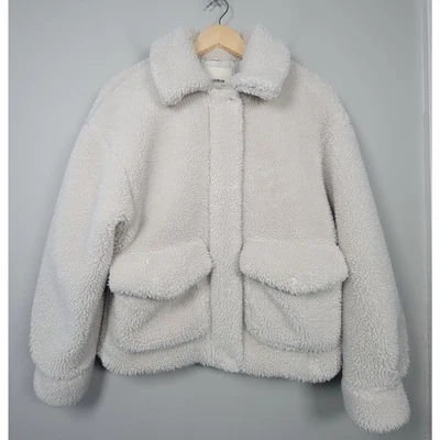 Pull & Bear Sherpa Teddy Jacket Womens M Zip Up Fleece Lined Winter Coat White - Image 1 of 4