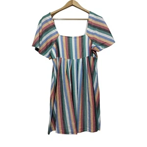 Madewell Square-Neck Mini Dress in Festival Stripe Women's M Preppy - Picture 1 of 5