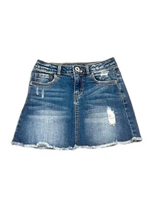 ZARA GIRLS 6 BLUE DENIM SKIRT DISTRESSED MINI FRAYED TRIM ADJUSTABLE 4433/603 - Picture 1 of 10