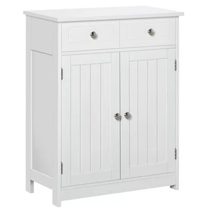 kleankin Bathroom Floor Storage Cabinet w/ 2 Drawers Door Cupboard White - Picture 1 of 11