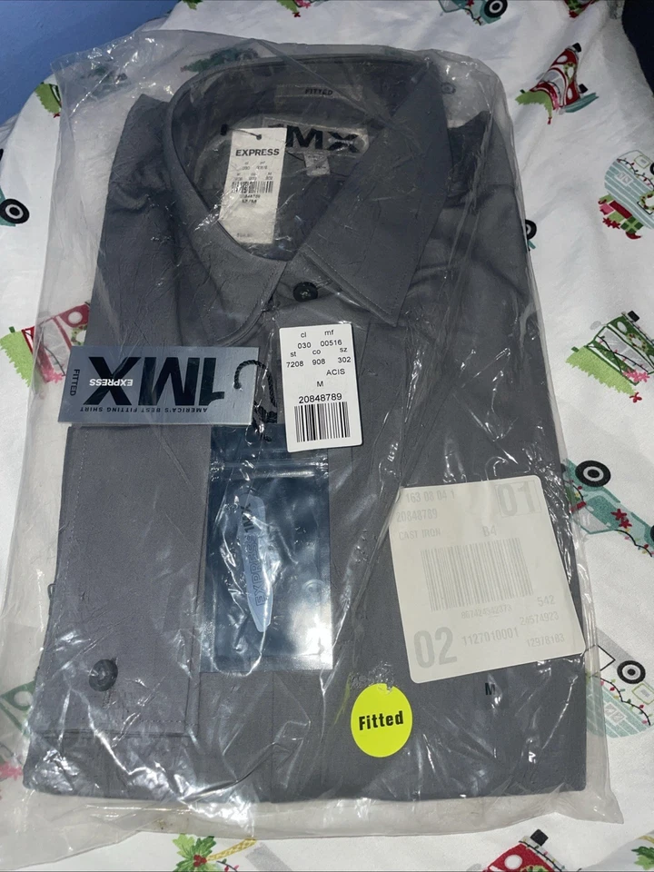 Camisa de vestir Express Fitted 1MX gris con botones a cuadros mediana para hombre Foto 1 de 1