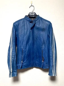 Schott Classic Racer Leather Jacket Men S Blue White Distressed Style - Picture 1 of 8