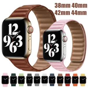für Apple Watch Series 7 6 SE 5 4 3 2 1 Echt Leder Magnet Loop Armband 38mm-45mm - Bild 1 von 28