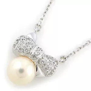 Collar MIKIMOTO Motivo Cinta 1 Punto Perla Pavé Diamante Oro Blanco 750 (18K) - Imagen 1 de 6