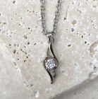 Silver Feather Angel Leaf Wing Cz Cubic Zirconia Pendant Charm Necklace 20” New