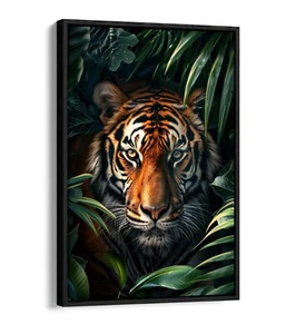 HYPER REALISTIC TIGER IN THE JUNGLE -FLOAT EFFECT FRAMED CANVAS WALL ART PRINT - Picture 1 of 8