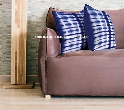 Indigo Tie Dye Cushion Covers Indian Shibori Pillow Cases 16x16 Handmade Throw - Image 1 of 3