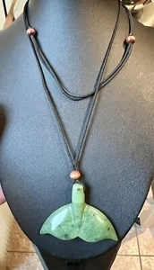 Jade whale Tail on corded adjustable necklace. Cord adjustable To 30 inches. - Picture 1 of 3