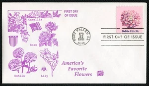 Flowers: Dahlia - US #1878 First Day Cover - Oak-Post Cachet Unaddressed - Bild 1 von 2