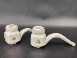 Vintage Meiko China Smoking Pipes Salt & Pepper Shakers Porcelain Floral Gold Tr - Imagen 1 de 7
