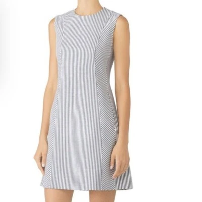Theory HELAINA Sleeveless Wool Blend Mini Dress in White Navy Sayre Stripe Sze 0 - Image 1 of 4
