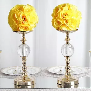 2 YELLOW 7" Silk Roses Flowers Kissing Balls Wedding Party Events Centerpieces - Picture 1 of 8