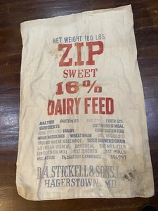 Old LG Fabric Dairy Feed Bag DA Sticklles & Sons Hagerstown MD - Picture 1 of 5