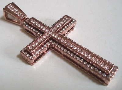 DIJE HIP HOP ELEGANTE DE MODA RELIGIOSA CRUZ ACABADO ORO ROSA PIEDRA HOMBRE Foto 1 de 4